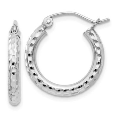 Belk & Co Sterling Silver Rhodium-plated 2.5mm Diamond-cut Hoop Earrings, White