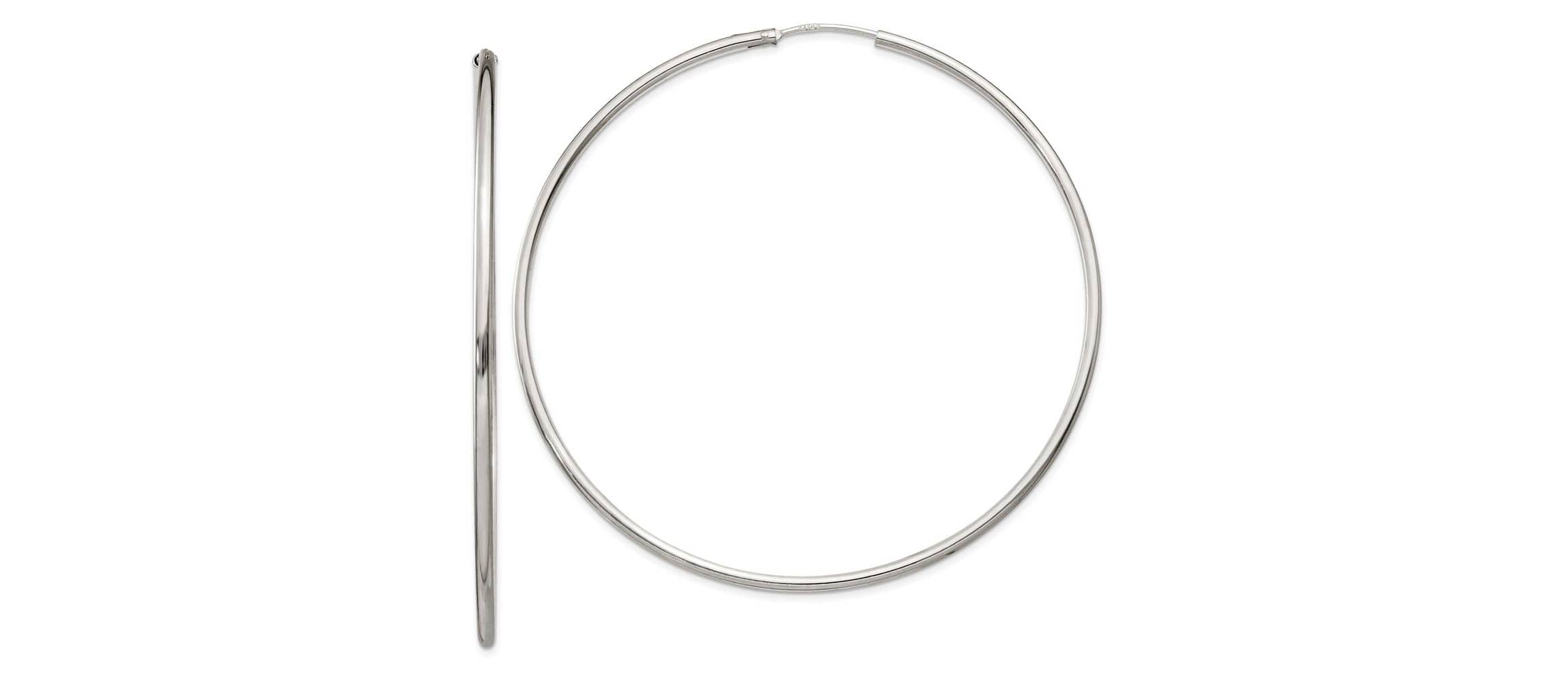 Sterling Silver 2x70mm Endless Hoop Earrings