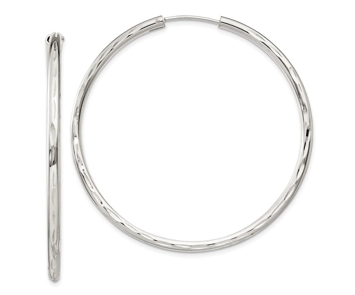 Sterling Silver Diamond-cut 2.5x50mm Endless Hoop Earrings
