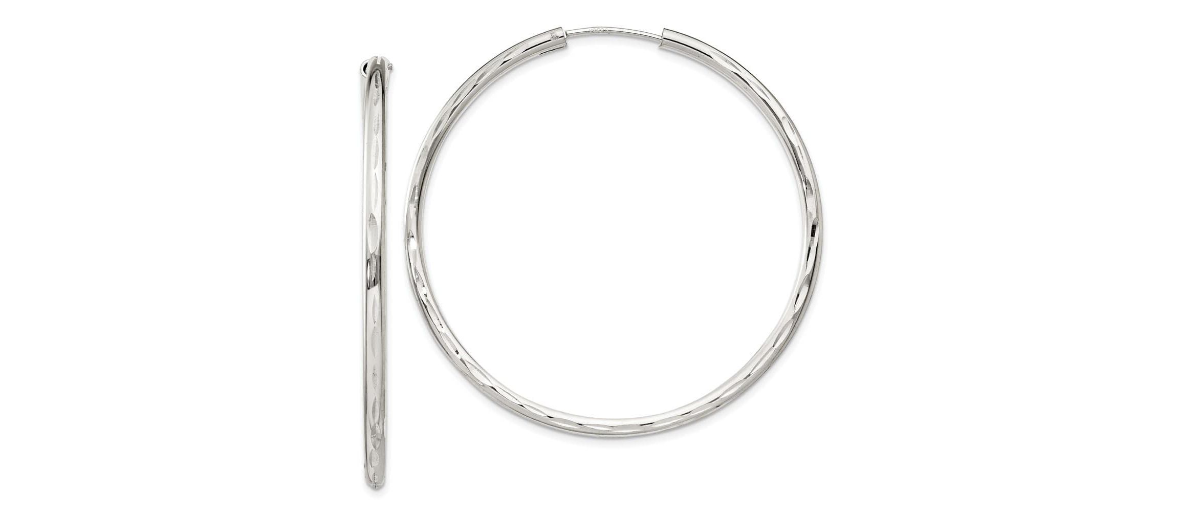 Sterling Silver Diamond-cut 2.5x50mm Endless Hoop Earrings