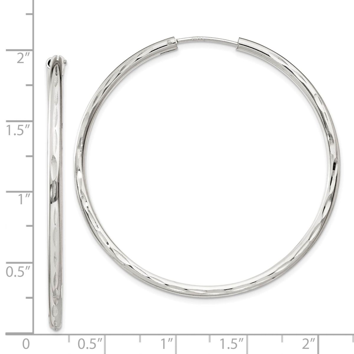 Sterling Silver Diamond-cut 2.5x50mm Endless Hoop Earrings