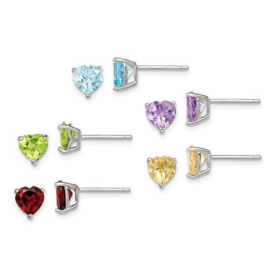 Belk & Co 7.7 ct. t.w. Amethyst, Garnet, Citrine, Peridot and Swiss Blue Topaz Post Earring Set in Rhodium-plated Sterling Silver