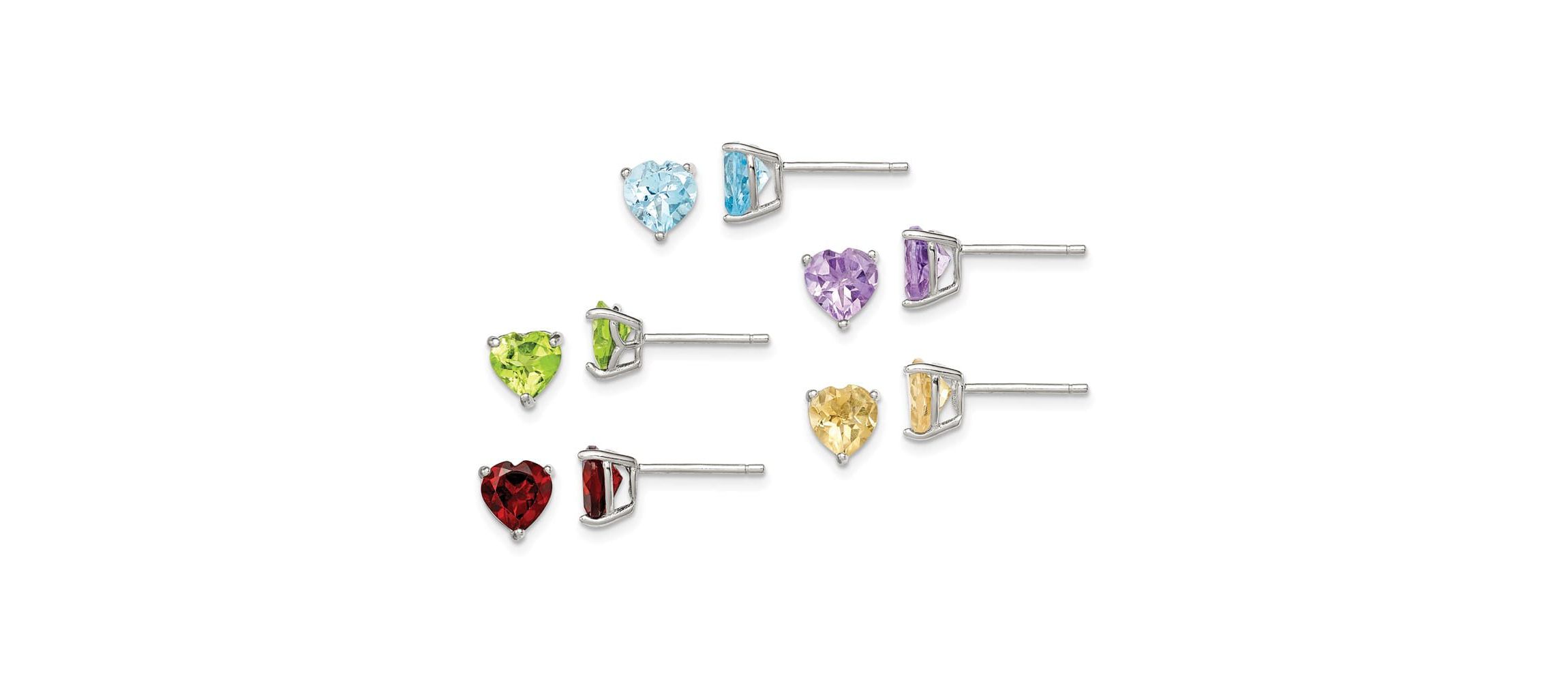7.7 ct. t.w. Amethyst, Garnet, Citrine, Peridot and Swiss Blue Topaz Post Earring Set in Rhodium-plated Sterling Silver