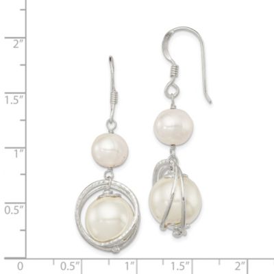 Sterling Silver White Freshwater Cultured/Shell Pearl Dangle Earrings