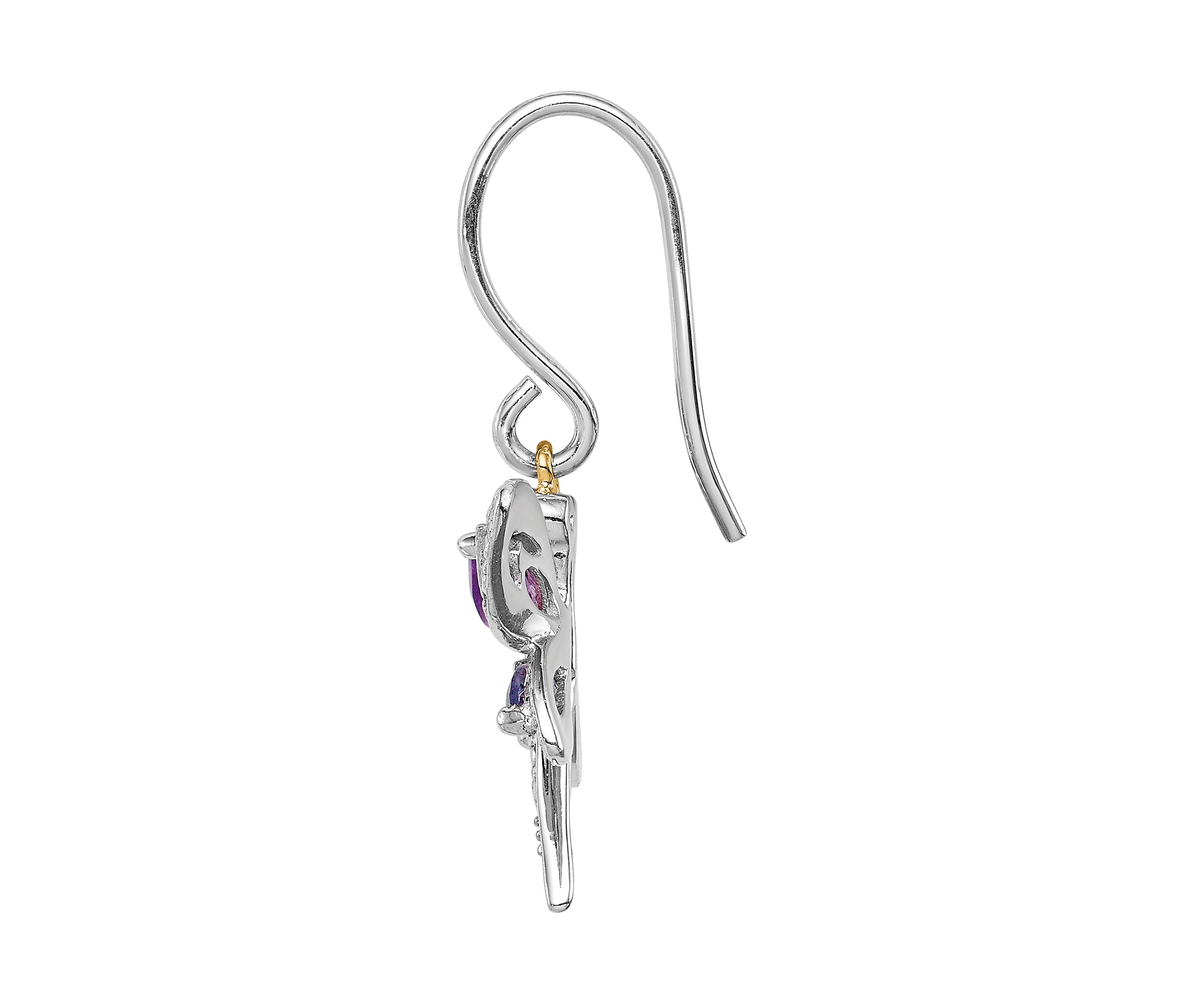 5/8 ct. t.w Amethyst, 1/4 ct. t.w. Lolite and 1/10 ct. t.w. Diamond Dragonfly Earrings in Sterling Silver and 14K Gold True Two-Tone