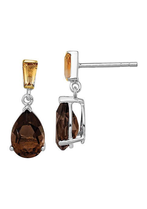 3.05 ct. t.w. Smoky Quartz and 3/8 ct. t.w. Citrine Earrings in Sterling Silver and 14K Gold True Two-Tone Accent
