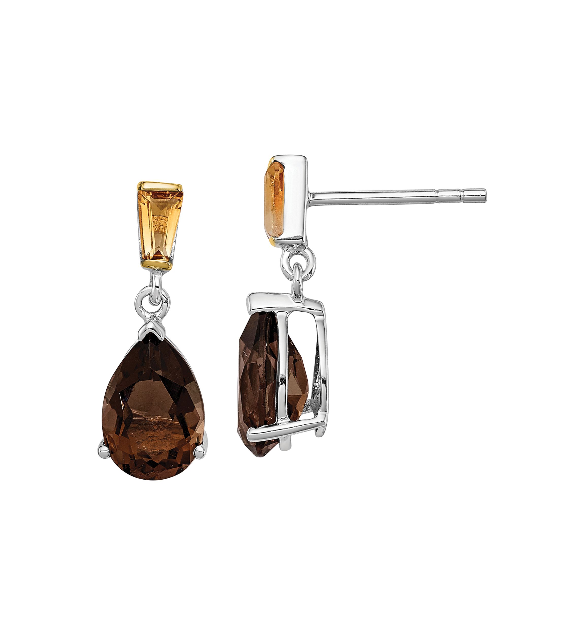 3.05 ct. t.w. Smoky Quartz and 3/8 ct. t.w. Citrine Earrings in Sterling Silver and 14K Gold True Two-Tone Accent
