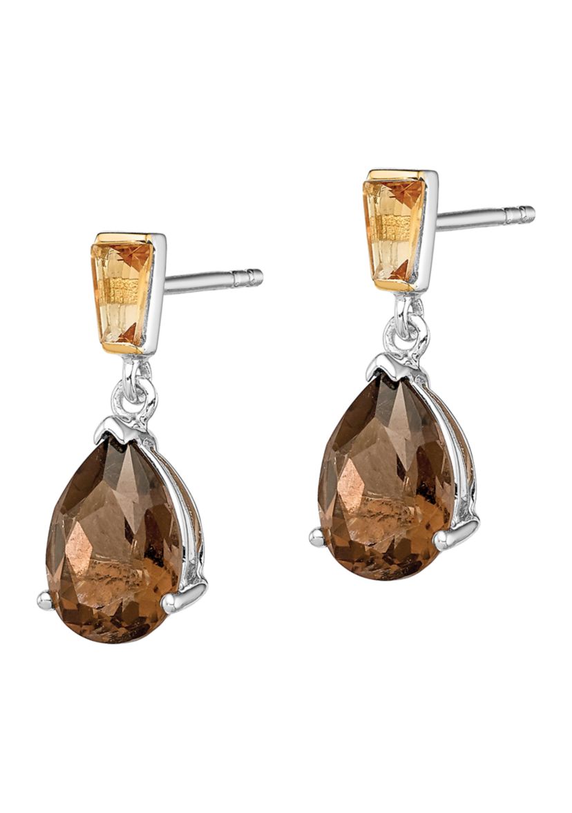 3.05 ct. t.w. Smoky Quartz and 3/8 ct. t.w. Citrine Earrings in Sterling Silver and 14K Gold True Two-Tone Accent