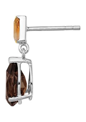 3.05 ct. t.w. Smoky Quartz and 3/8 ct. t.w. Citrine Earrings in Sterling Silver and 14K Gold True Two-Tone Accent