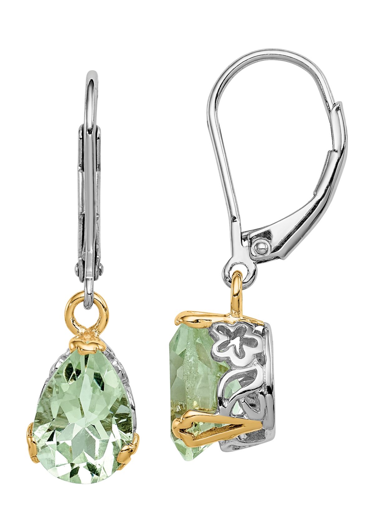 3.5 ct. t.w. Green Quartz Leverback Earrings in Sterling Silver and 14K Gold True Two-Tone