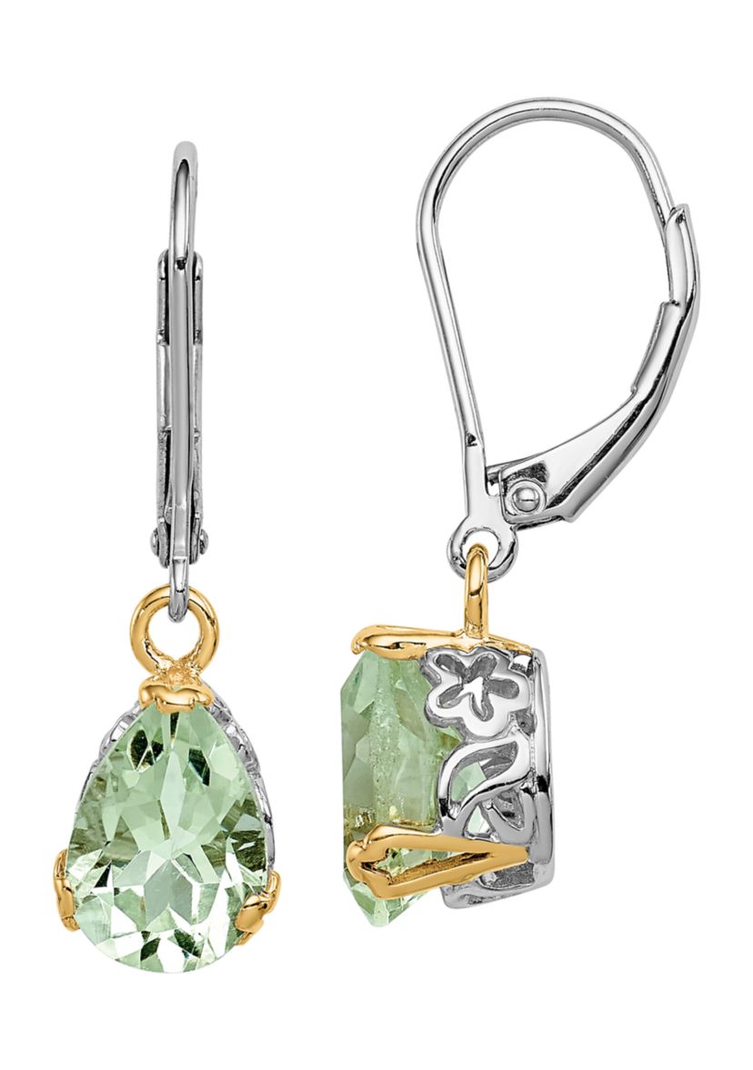 3.5 ct. t.w. Green Quartz Leverback Earrings in Sterling Silver and 14K Gold True Two-Tone
