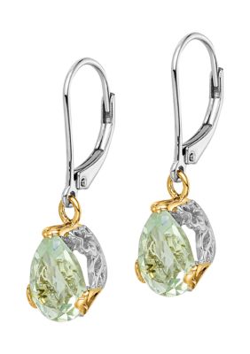 3.5 ct. t.w. Green Quartz Leverback Earrings in Sterling Silver and 14K Gold True Two-Tone