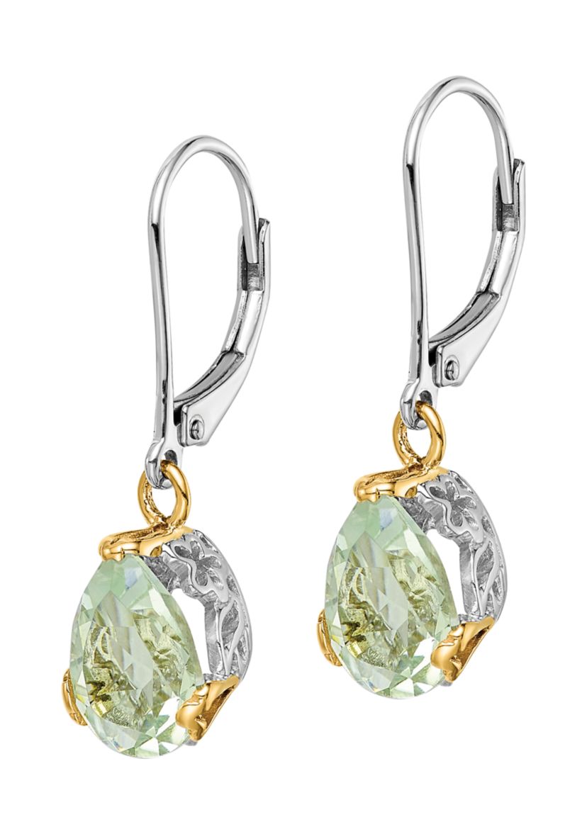 3.5 ct. t.w. Green Quartz Leverback Earrings in Sterling Silver and 14K Gold True Two-Tone