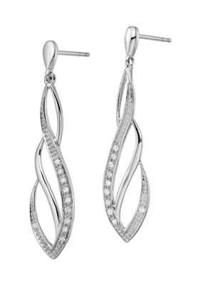 Belk & Co 1/10 ct. t.w. Diamond Dangle Post Earrings in Rhodium Plated Sterling Silver, White