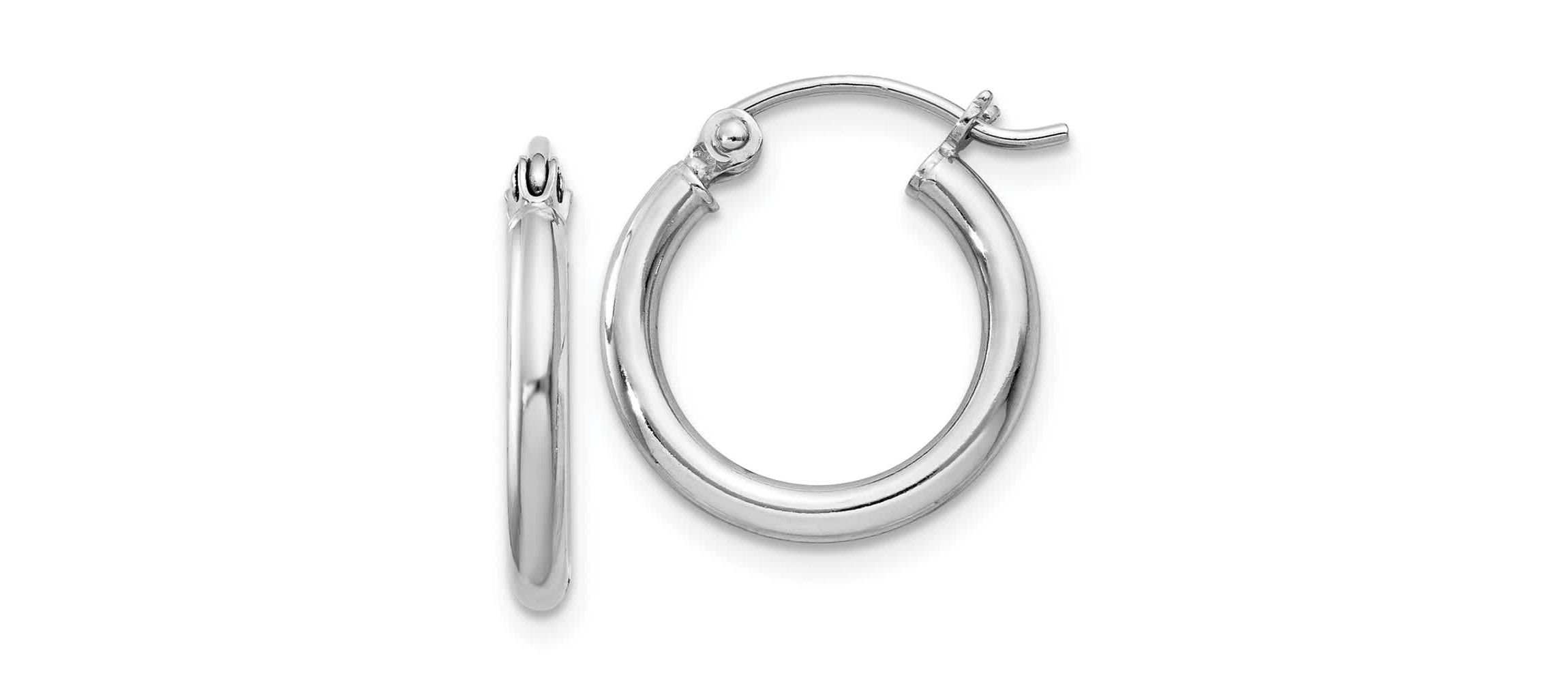 Sterling Silver Rhodium-plated 2mm Round Hoop Earrings