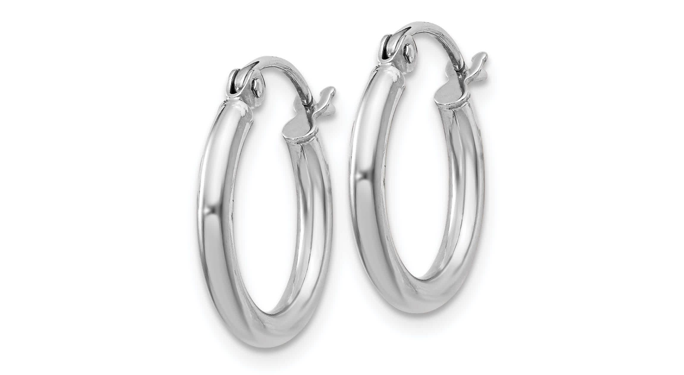 Sterling Silver Rhodium-plated 2mm Round Hoop Earrings