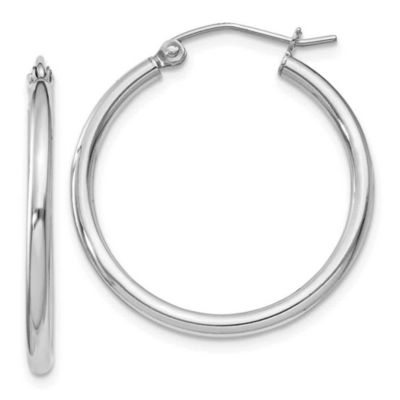 Belk & Co Sterling Silver Rhodium-plated 2mm Round Hoop Earrings, White