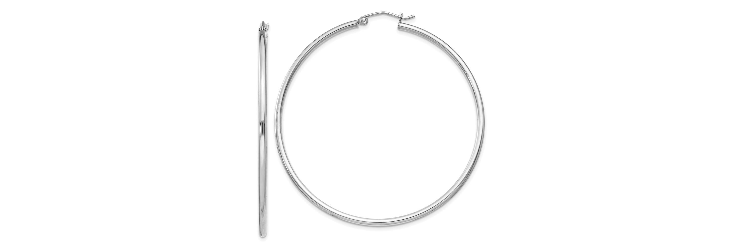 Sterling Silver Rhodium-plated 2mm Round Hoop Earrings