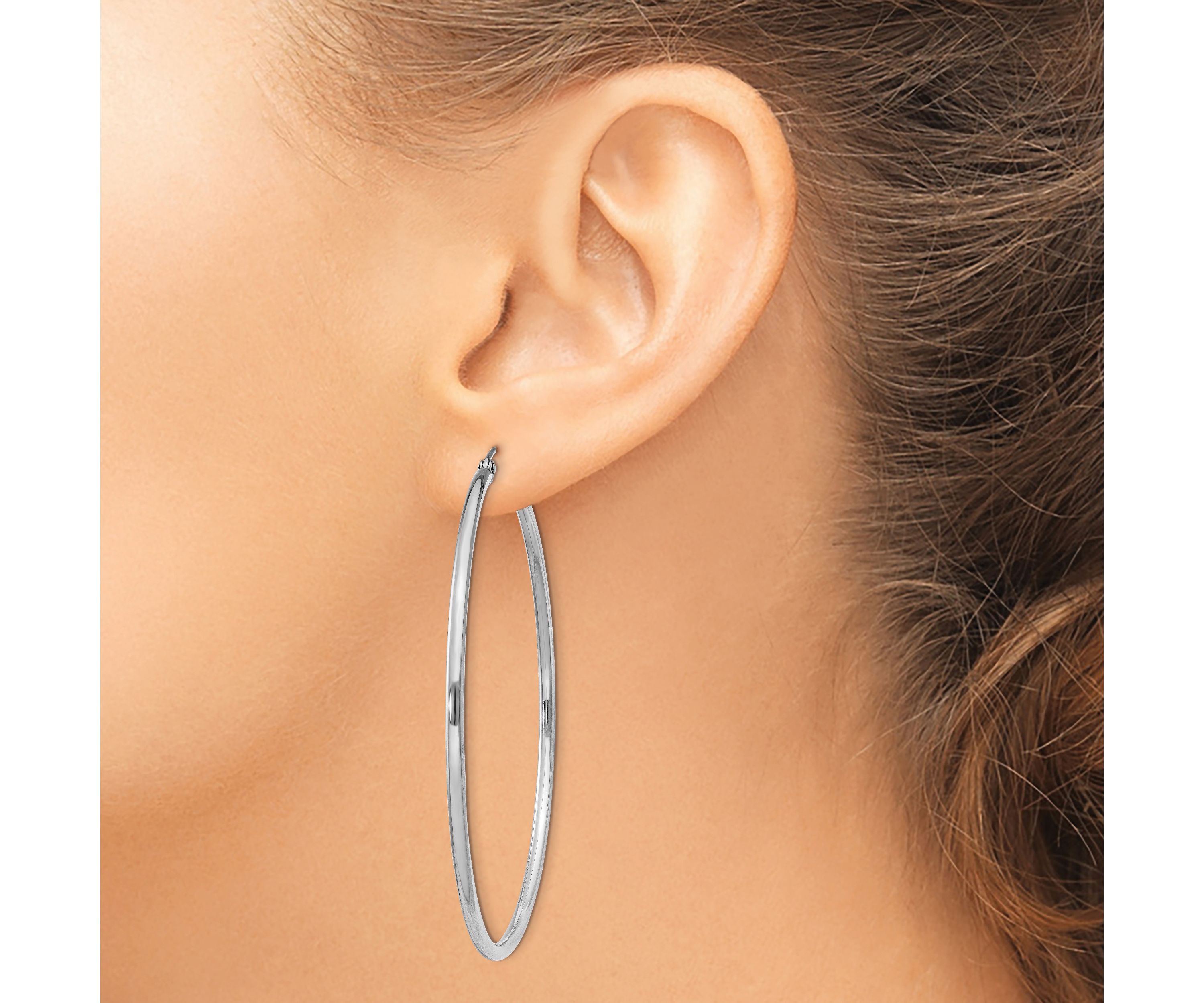 Sterling Silver Rhodium-plated 2mm Round Hoop Earrings
