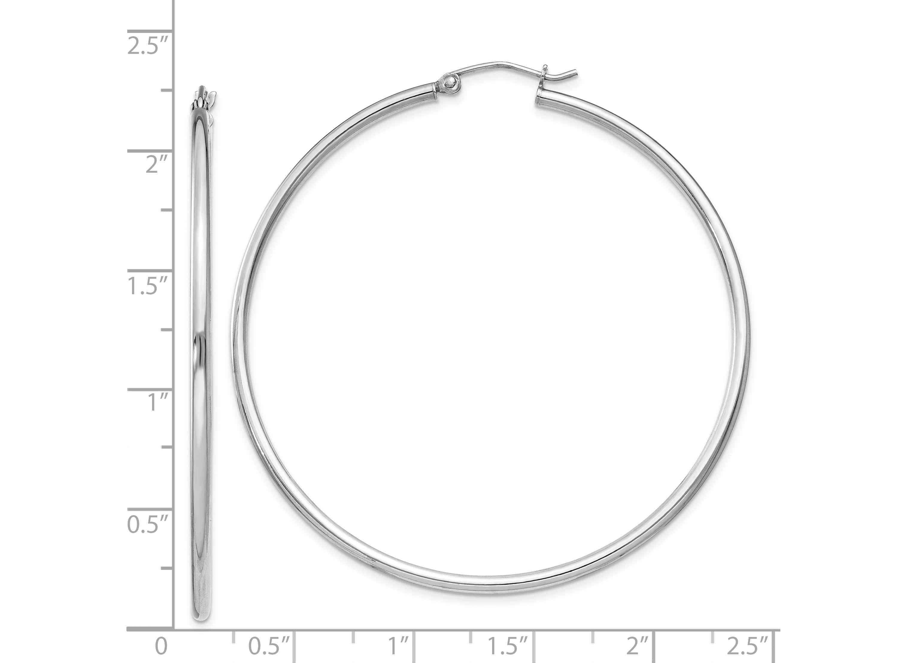 Sterling Silver Rhodium-plated 2mm Round Hoop Earrings