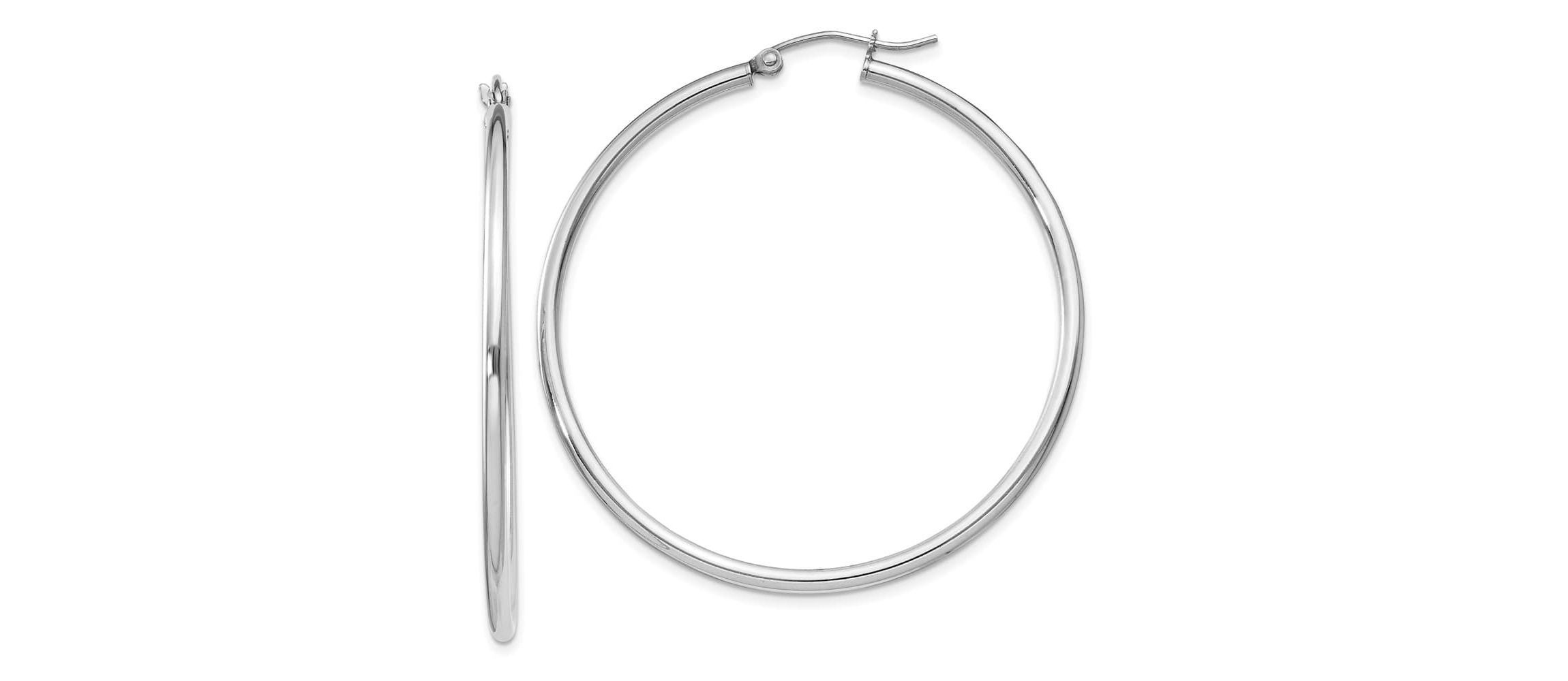 Sterling Silver Rhodium-plated 2mm Round Hoop Earrings