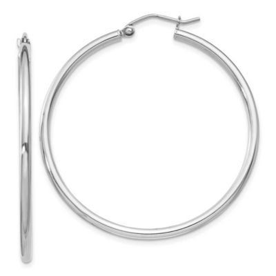 Belk & Co Sterling Silver Rhodium-plated 2mm Round Hoop Earrings, White