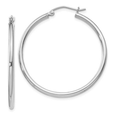 Belk & Co Sterling Silver Rhodium-plated 2mm Round Hoop Earrings, White
