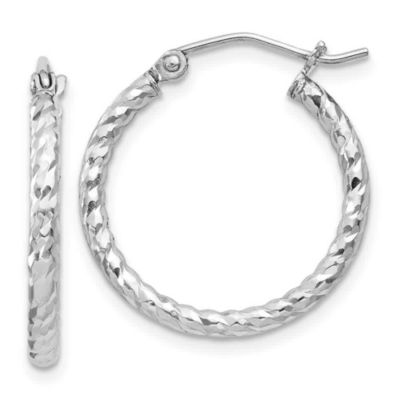 Belk & Co Sterling Silver Rhodium Plated Diamond-cut 2x20mm Hoop Earrings, White
