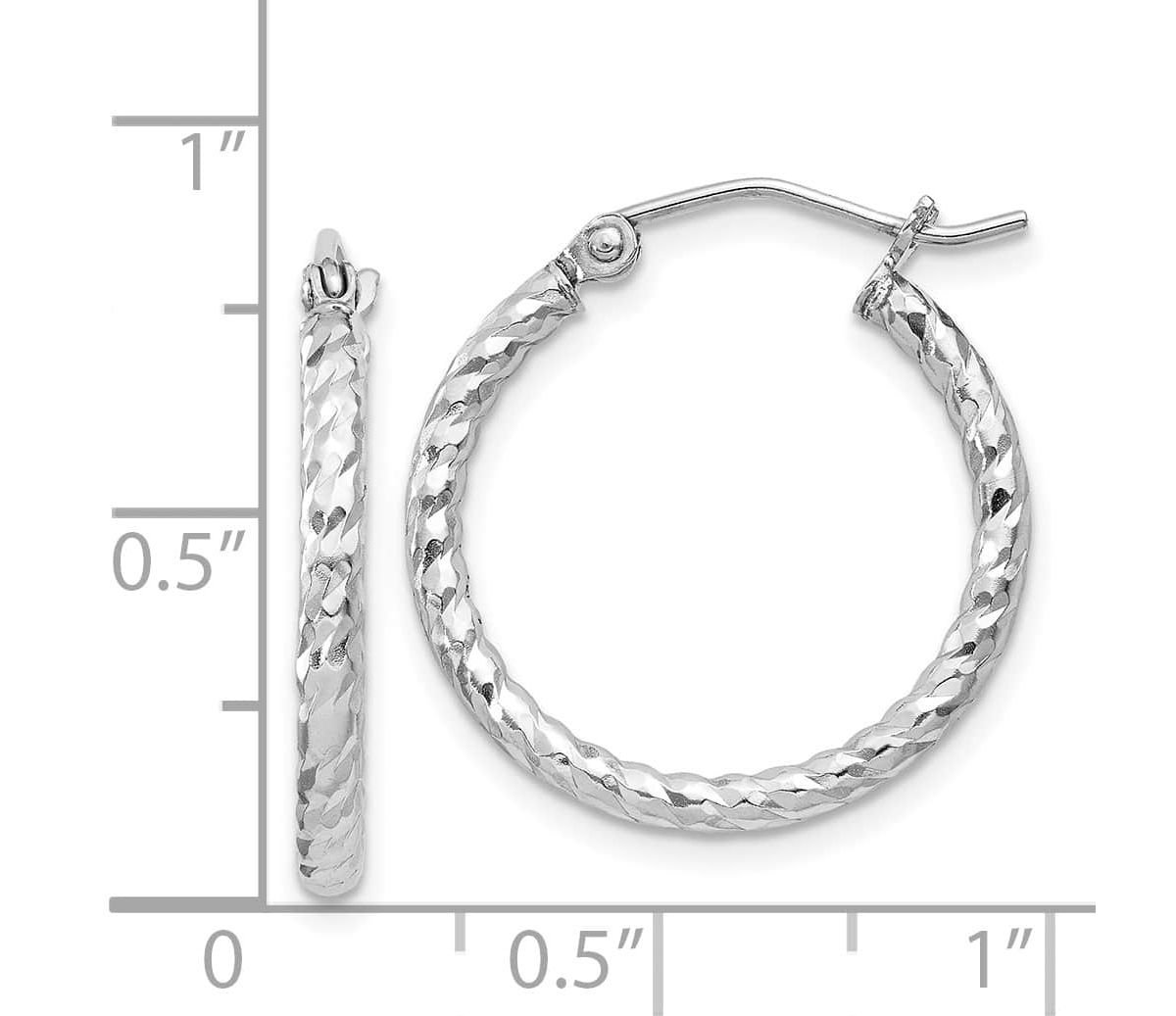 Sterling Silver Rhodium Plated Diamond-cut 2x20mm Hoop Earrings