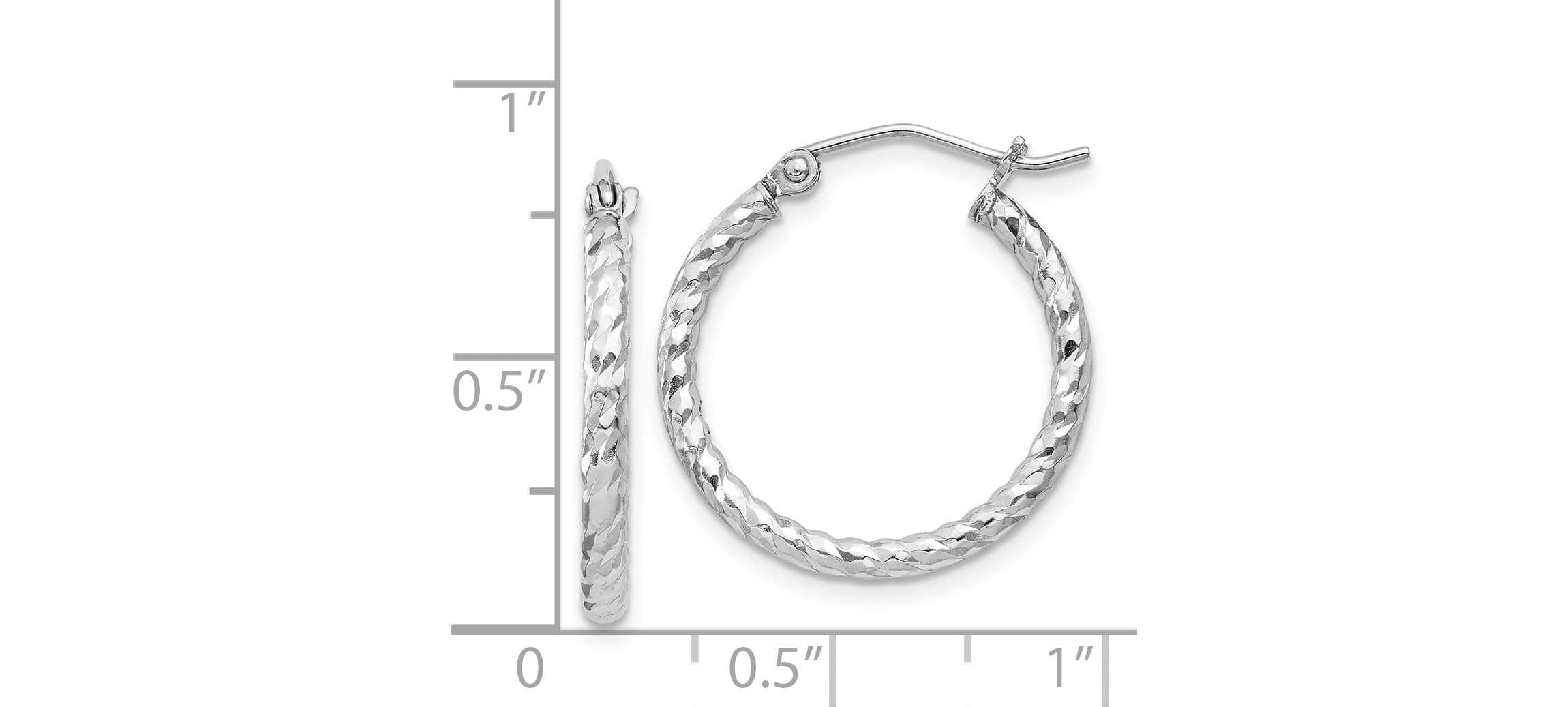 Sterling Silver Rhodium Plated Diamond-cut 2x20mm Hoop Earrings