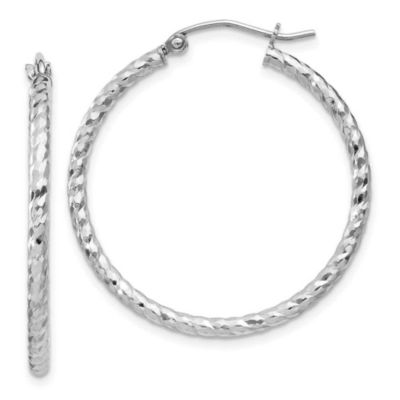 Belk & Co Sterling Silver Rhodium Plated Diamond-cut 2x30mm Hoop Earrings, White