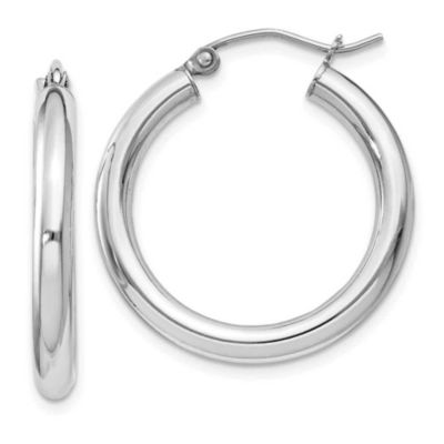 Belk & Co Sterling Silver Rhodium-plated 3mm Round Hoop Earrings, White