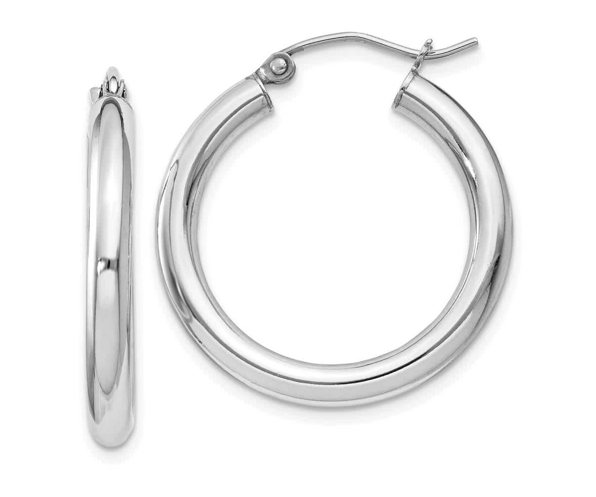 Sterling Silver Rhodium-plated 3mm Round Hoop Earrings
