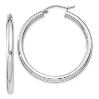 Belk & Co Sterling Silver Rhodium-plated 3mm Round Hoop Earrings, White