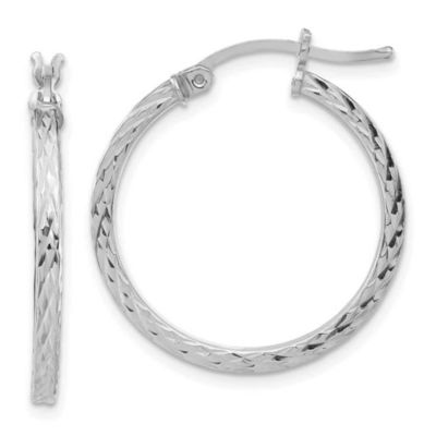Belk & Co Sterling Silver Rhodium-plated Diamond-cut 2x25mm Square Tube Hoop Earrings, White