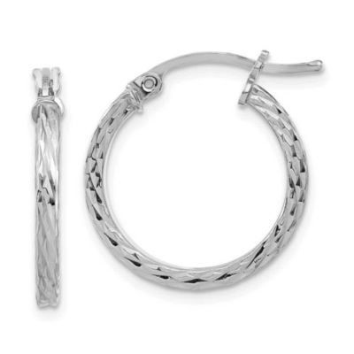 Belk & Co Sterling Silver Rhodium-plated Diamond-cut 2x20mm Square Tube Hoop Earrings, White