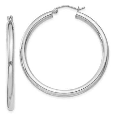 Belk & Co Sterling Silver Rhodium-plated 3mm Round Hoop Earrings, White