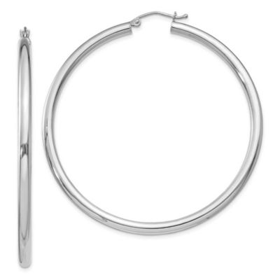 Belk & Co Sterling Silver Rhodium-plated 3mm Round Hoop Earrings, White