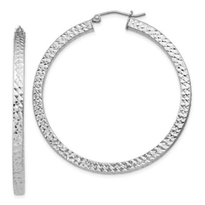 Belk & Co Sterling Silver Rhodium-plated Diamond-cut 3x45mm Square Tube Hoop Earrings, White