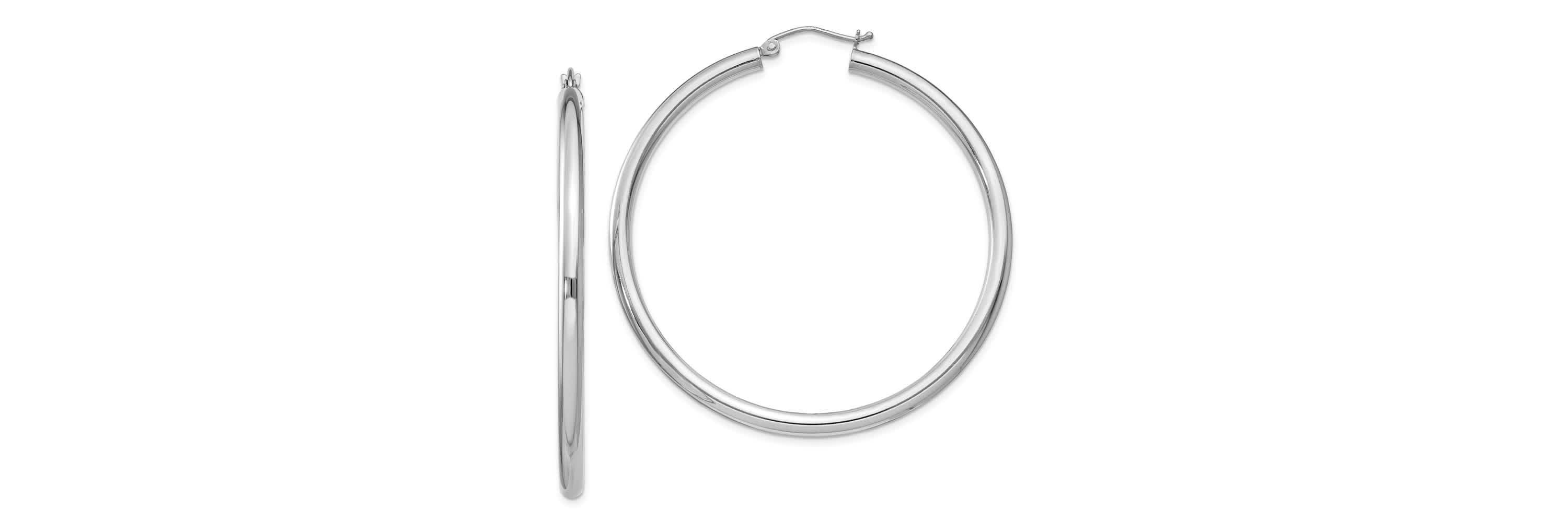 Sterling Silver Rhodium-plated 3mm Round Hoop Earrings