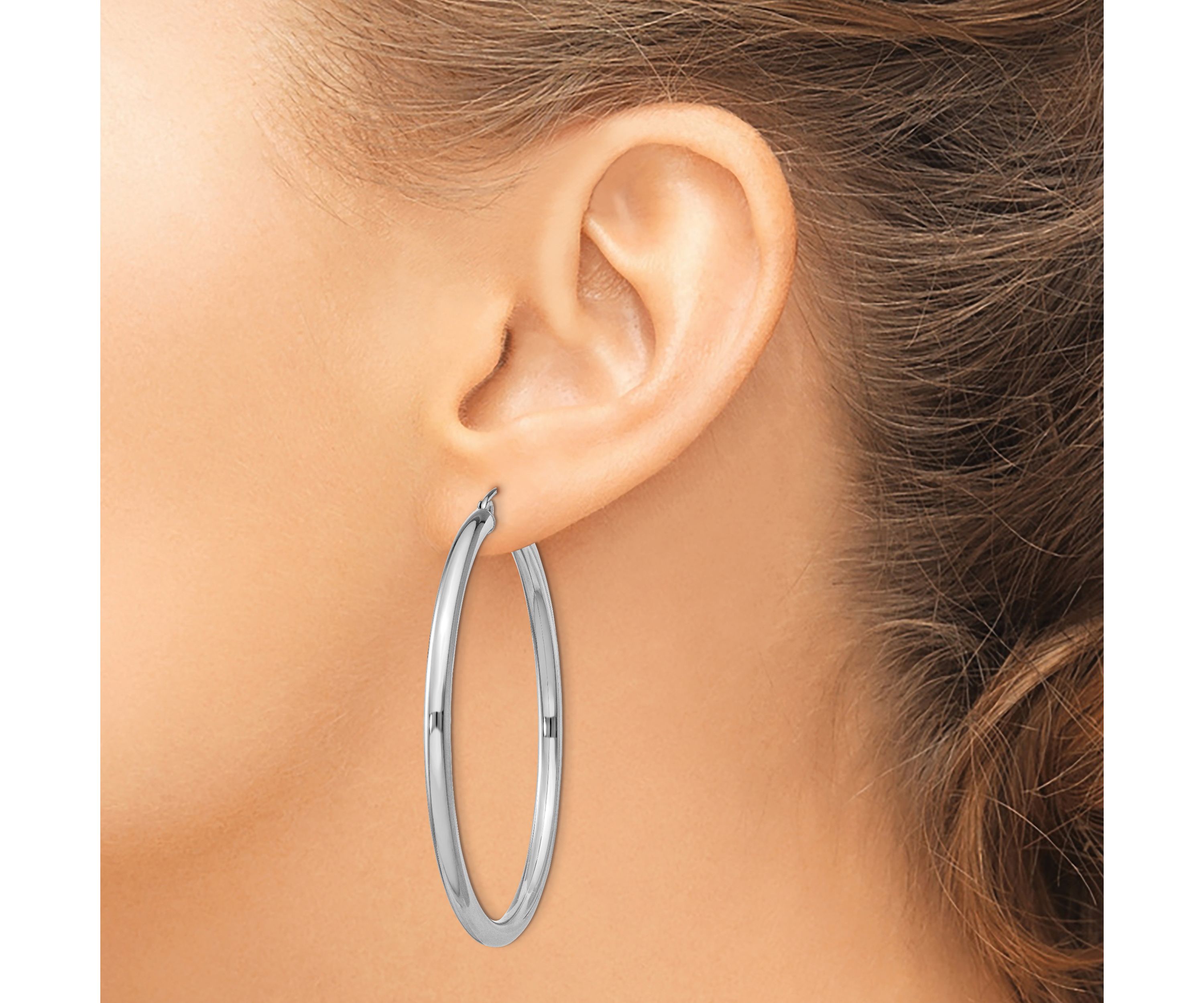 Sterling Silver Rhodium-plated 3mm Round Hoop Earrings
