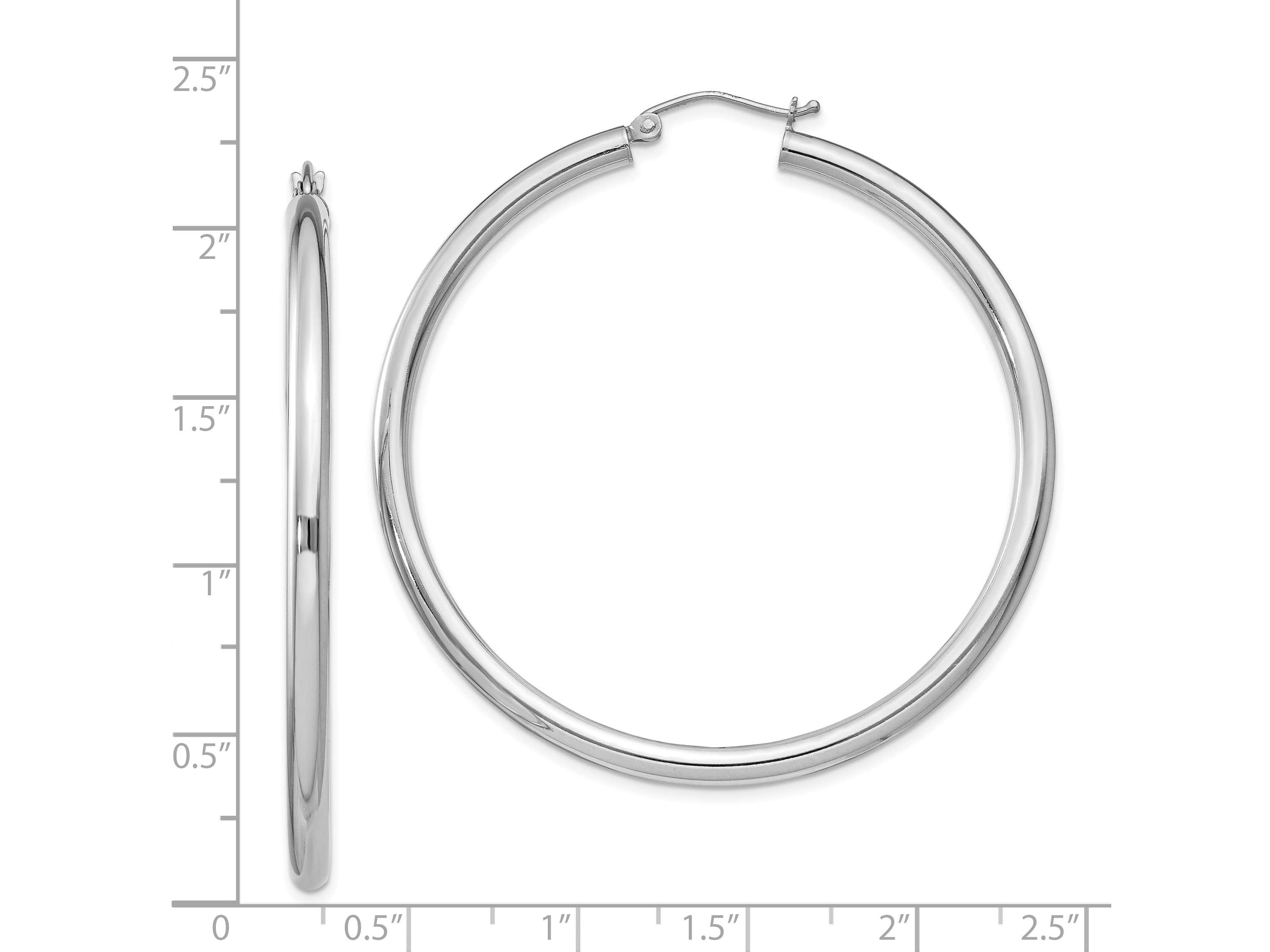 Sterling Silver Rhodium-plated 3mm Round Hoop Earrings
