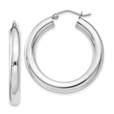 Belk & Co Sterling Silver Rhodium-plated 4mm Round Hoop Earrings, White