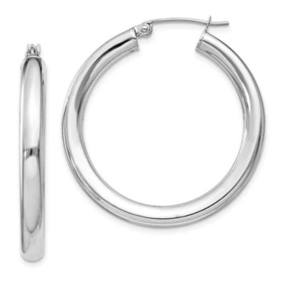 Belk & Co Sterling Silver Rhodium-plated 4mm Round Hoop Earrings, White