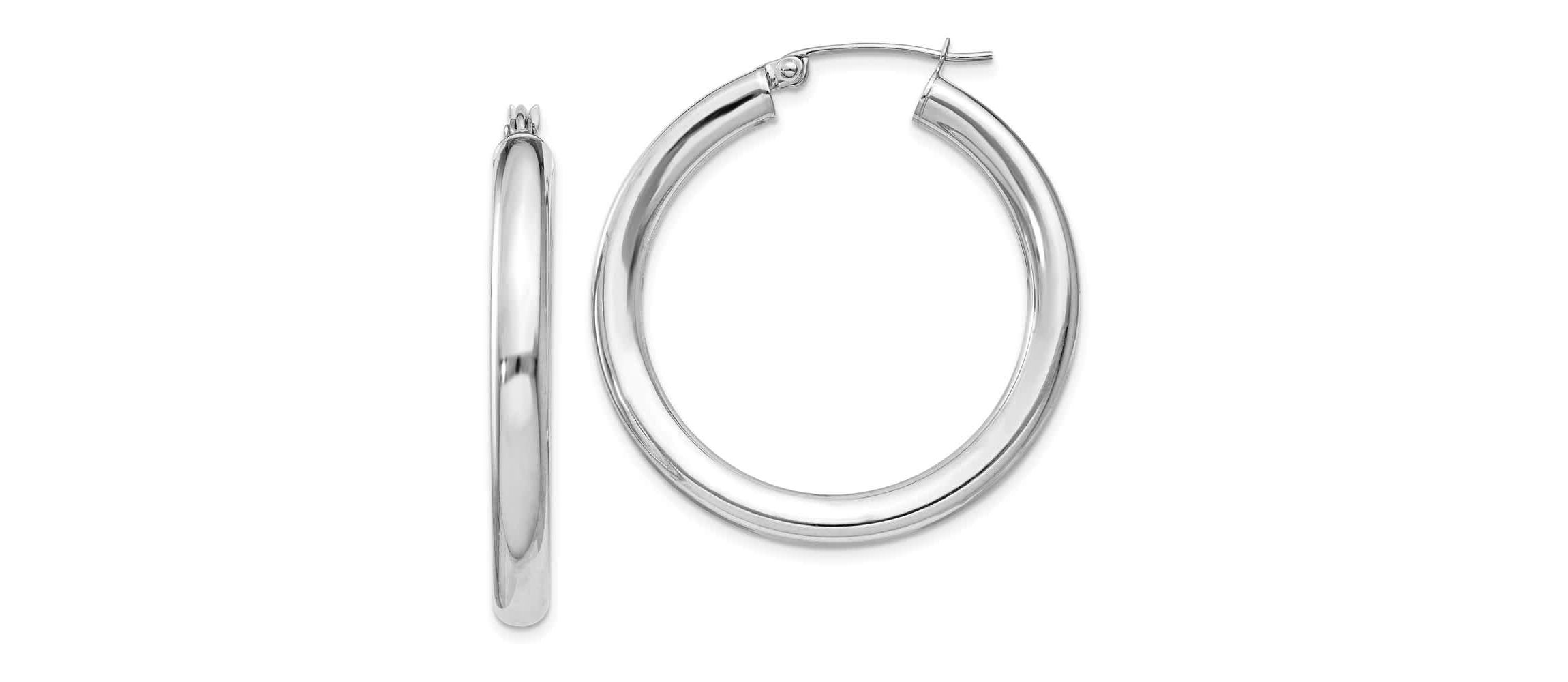 Sterling Silver Rhodium-plated 4mm Round Hoop Earrings