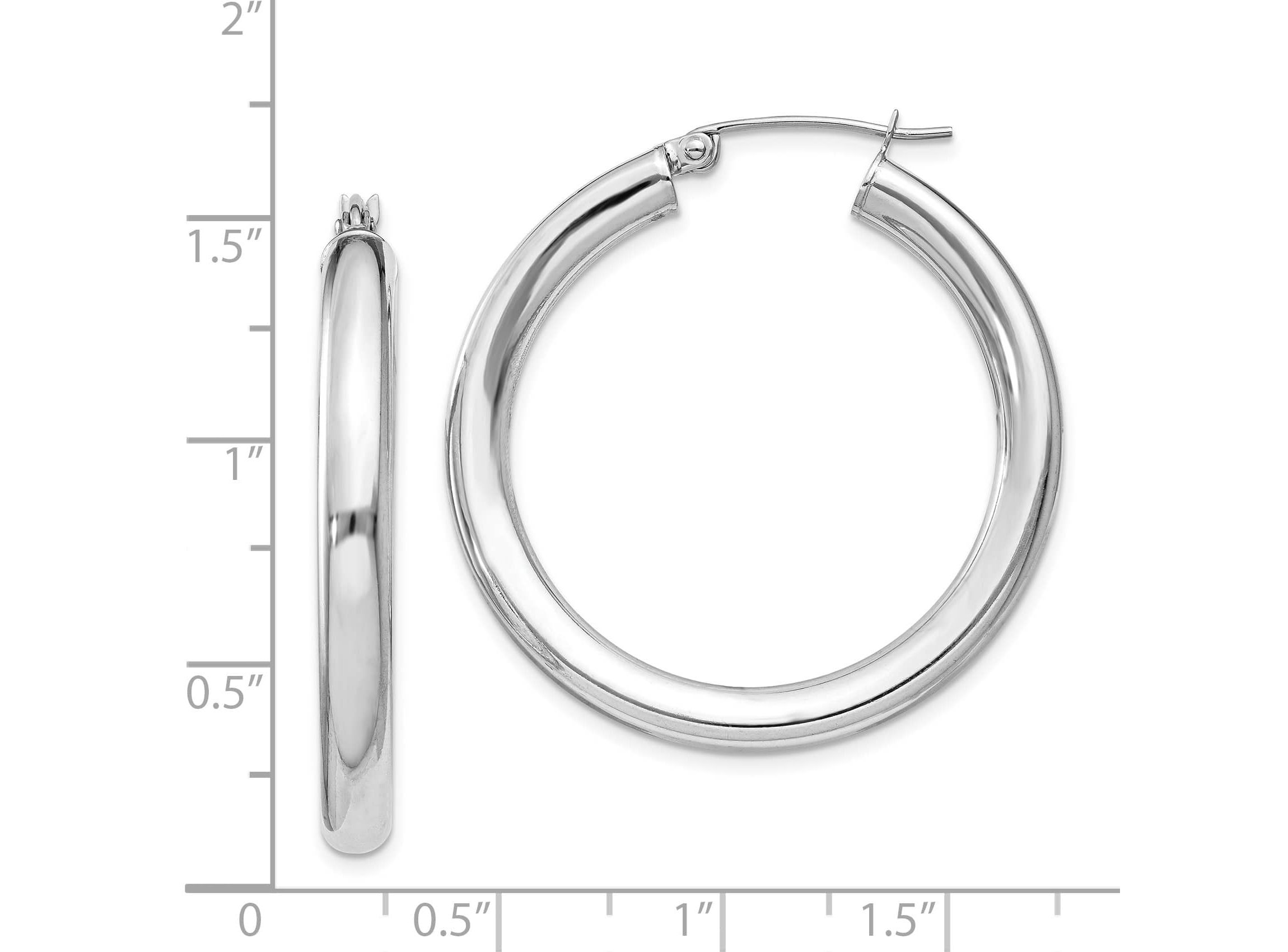 Sterling Silver Rhodium-plated 4mm Round Hoop Earrings