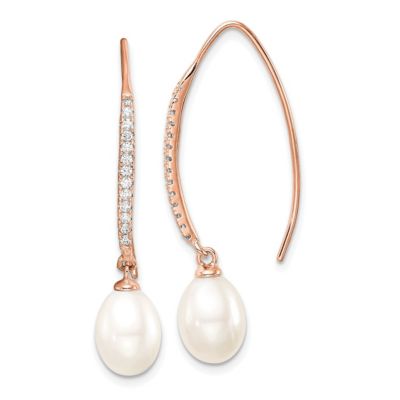 Belk & Co Sterling Silver Rose-tone Cubic Zirconia 7 -8mm White Teardrop Freshwater Cultured Pearl Earrings