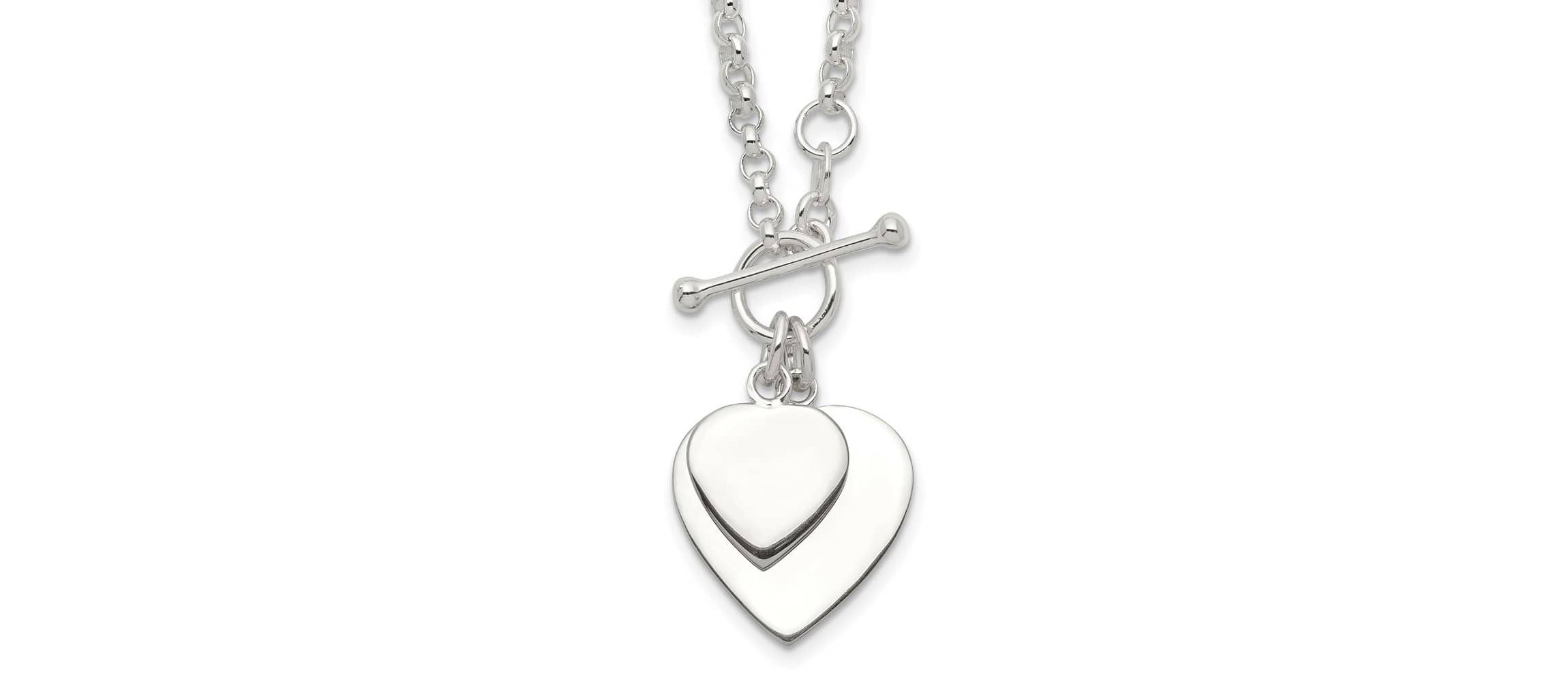 Sterling Silver Double Heart Toggle Necklace