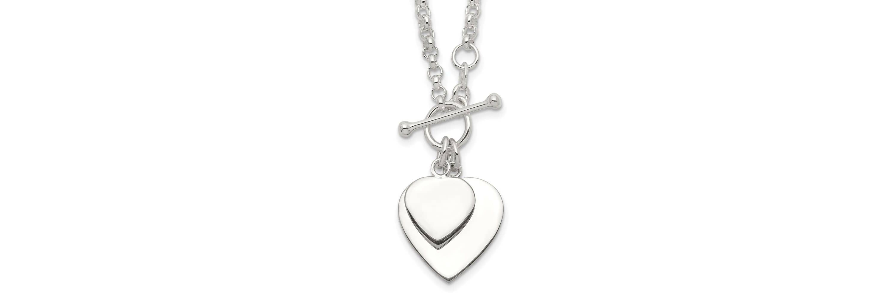 Sterling Silver Double Heart Toggle Necklace