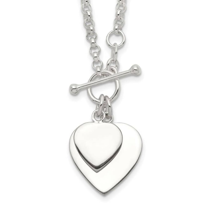 Sterling Silver Double Heart Toggle Necklace